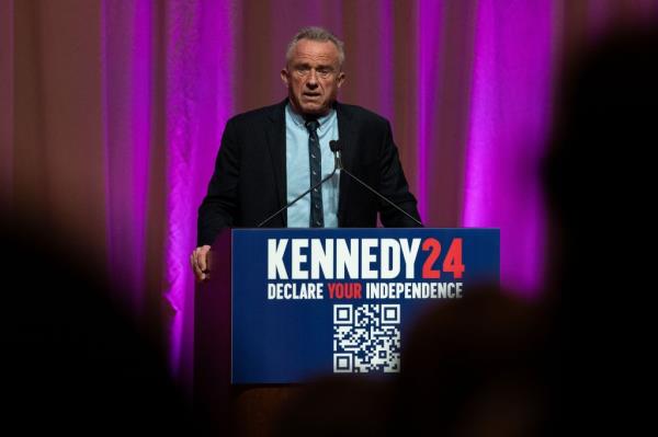 Robert F. Kennedy, Jr. speaks at a voter rally in Grand Rapids, Michigan on February 10, 2024