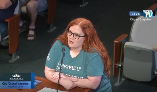 Rebekah Massie, 32, was hauled out of a Surprise city council meeting and arrested.