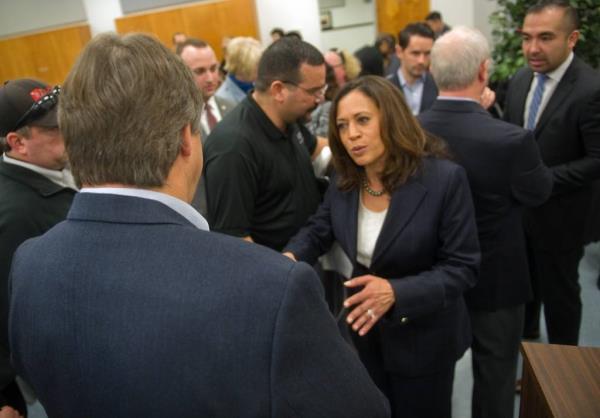 California Attorney General Kamala Harris addressing supporters at a campaign event in IBEW Local 595 Hall, Stockton, 2016