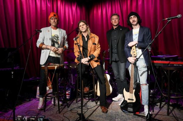 Members of Train perform at Hotel Cafe in LA on February 9, 2023