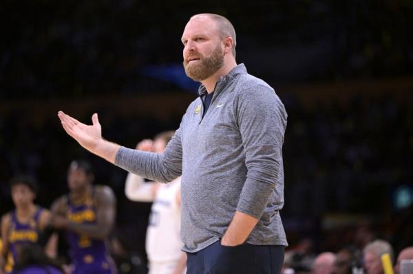 Memphis Grizzlies head coach Taylor Jenkins reacts to play in the second half against the Los Angeles Lakers at Crypto.com Arena.