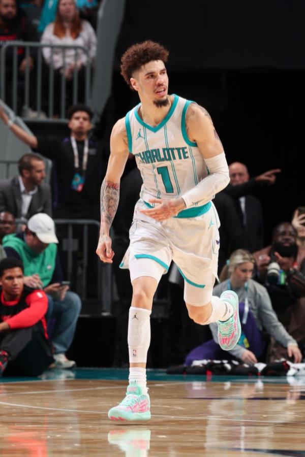 LaMelo Ball reacts during the Hornets-Heat game on Nov. 27, 2024. 