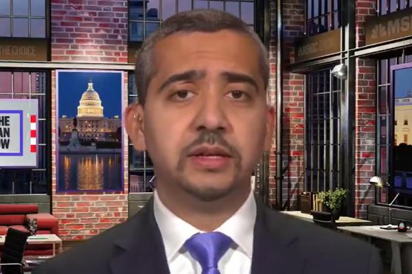 Abrams singled out Mehdi Hasan, an MSNBC commentator and host, for his analysis of the events in Israel and Gaza.