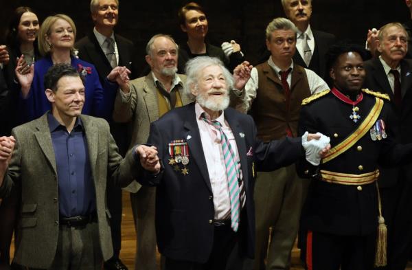 Richard Coyle, Sir Ian McKellen and Toheeb Jimoh bow at the curtain call during the press night performance of 