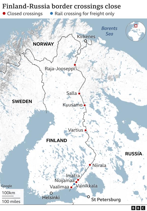 Map of closed border posts